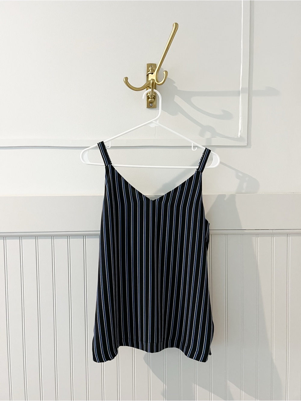 White House Black Market Black Cami with White Pinstripes